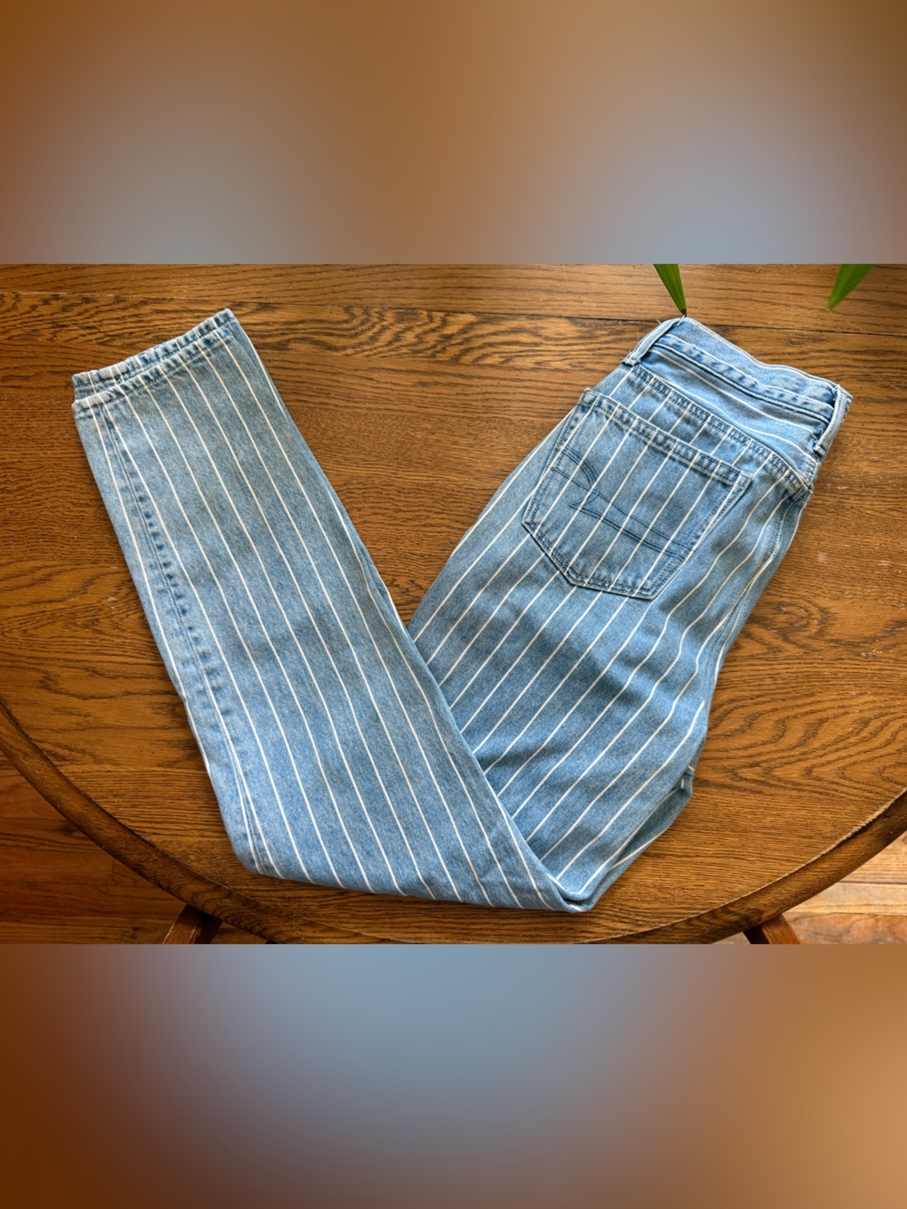 American Eagle Outfitters Light Blue Pinstripe Straight Leg Jeans